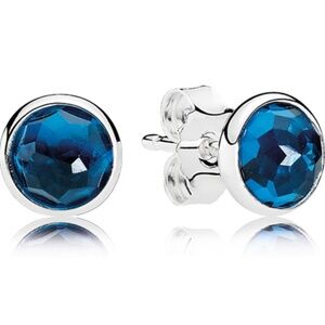 Pandora December Droplets Blue Crystal Sterling Silver Stud Earrings Birthstone